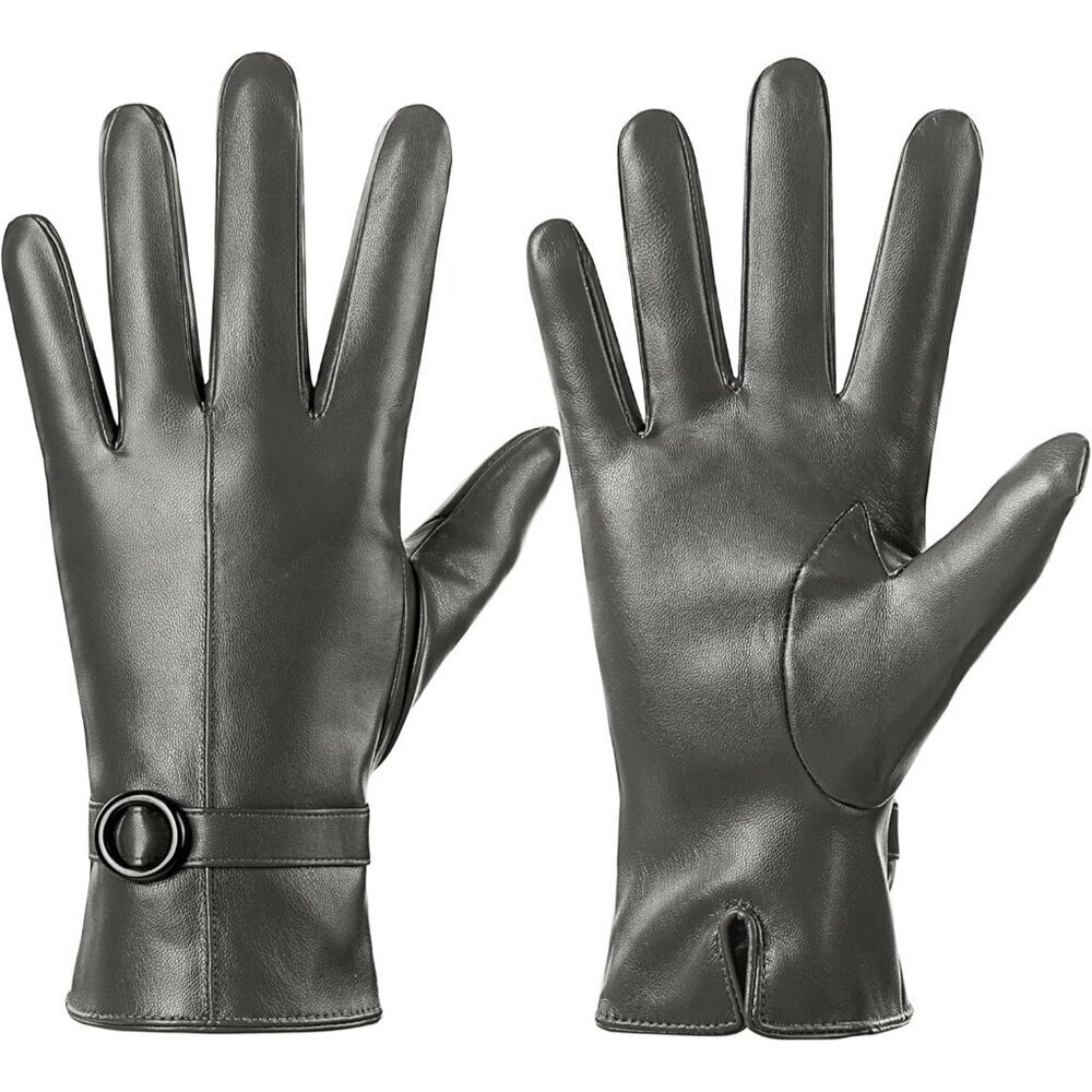 Women's Winter Leather Gloves Texting Warm Driving Lambskin Gloves Green